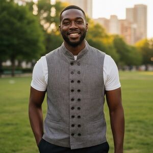 Men’s Unisex Grey Zara Vest Double Row Buttons Large